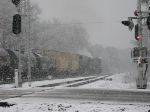 CSX Q608 passes NE Gabbetville in Snow